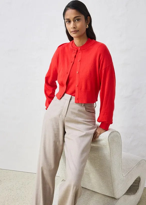 Kort cardigan med silke, bonprix