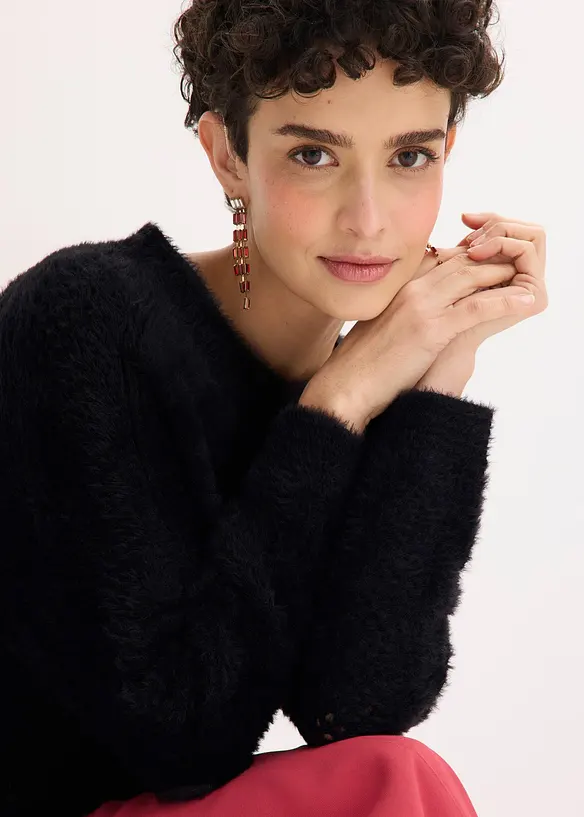 Genser med hullm&oslash;nster og fj&aelig;rgarn, bonprix