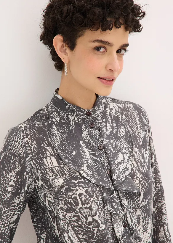 Chiffonbluse med volanger, bonprix