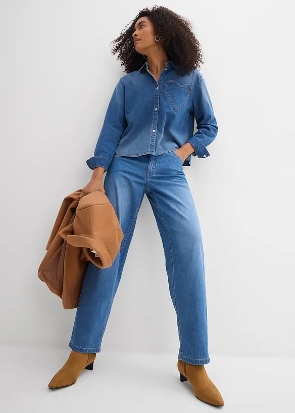 Jeansskjorte med &oslash;kologisk bomull, bonprix