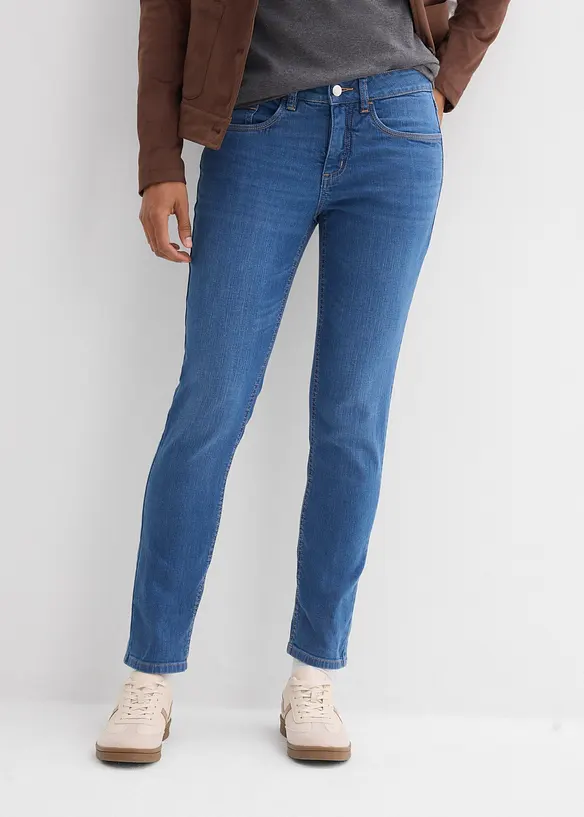 Slim Fit-jeans, Mid Waist, &oslash;kologisk bomull, bonprix