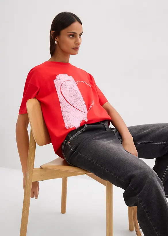 Oversized topp i &oslash;kologisk bomull med elastan, bonprix