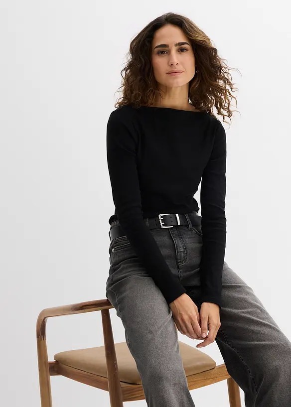 Ribbet topp i figurn&aelig;r modell, bonprix