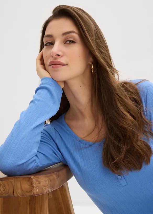 Langermet, ribbet topp, bonprix