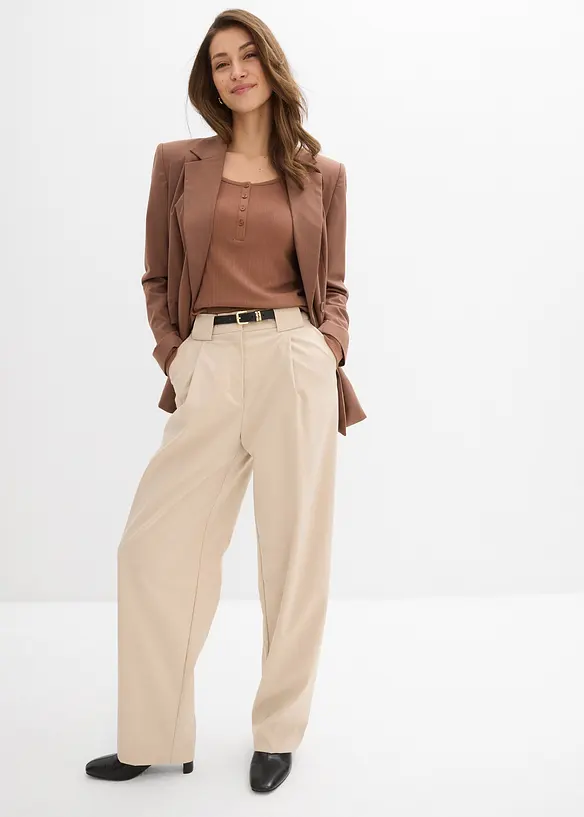 Langermet, ribbet topp, bonprix