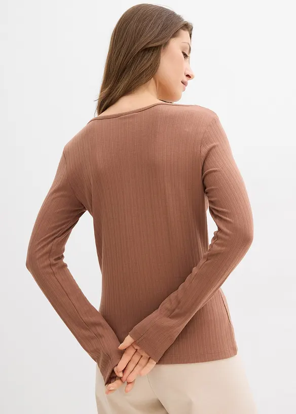 Langermet, ribbet topp, bonprix