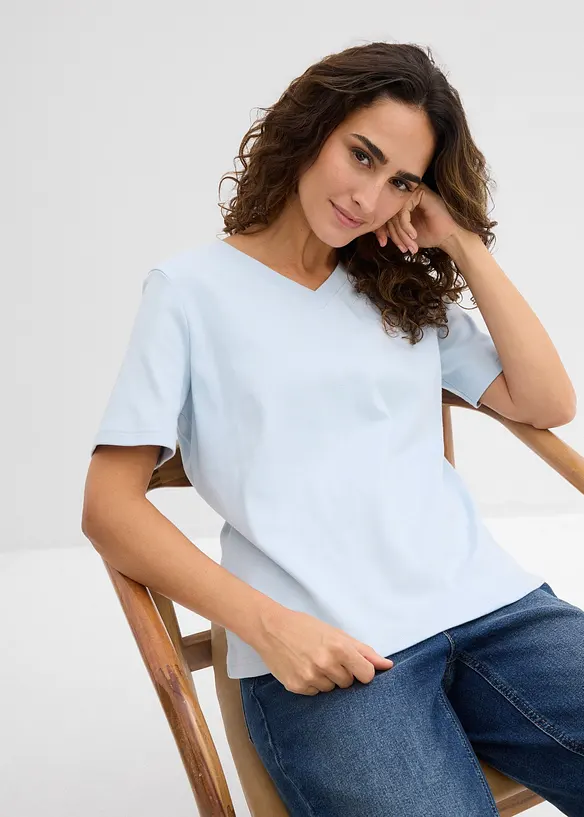 Topp i formstabil jersey i 100% &oslash;kologisk bomull (2-pack), bonprix