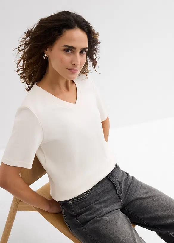 Topp i formstabil jersey i 100% &oslash;kologisk bomull (2-pack), bonprix