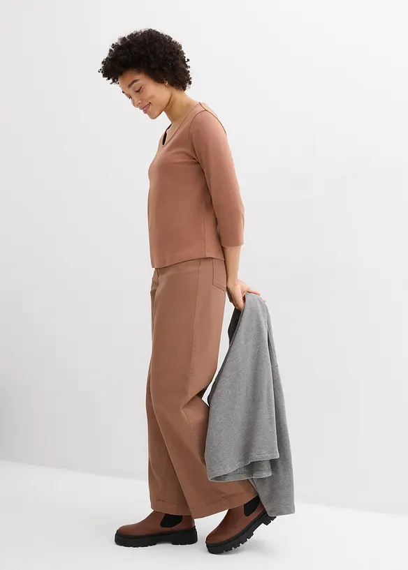 Topp i formstabil jersey i 100% &oslash;kologisk bomull med 3/4-lange ermer, bonprix