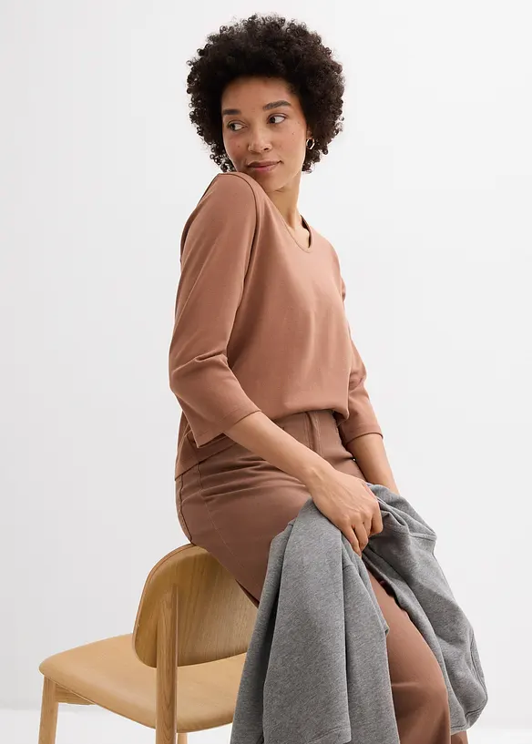 Topp i formstabil jersey i 100% &oslash;kologisk bomull med 3/4-lange ermer, bonprix