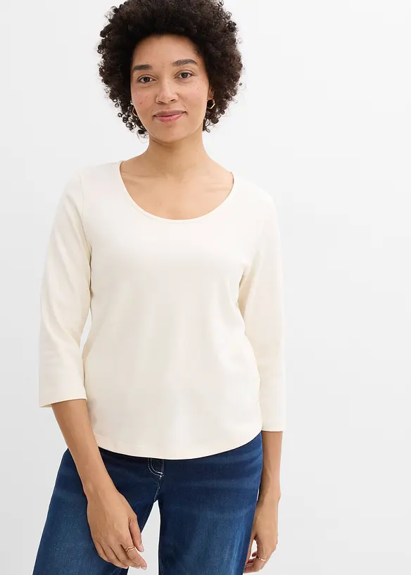 Topp i formstabil jersey i 100% &oslash;kologisk bomull med 3/4-lange ermer, bonprix