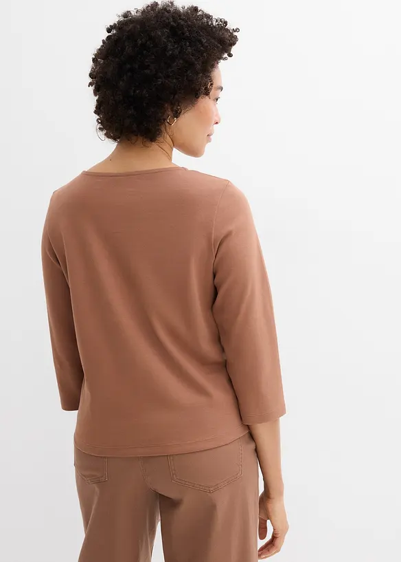 Topp i formstabil jersey i 100% &oslash;kologisk bomull med 3/4-lange ermer, bonprix