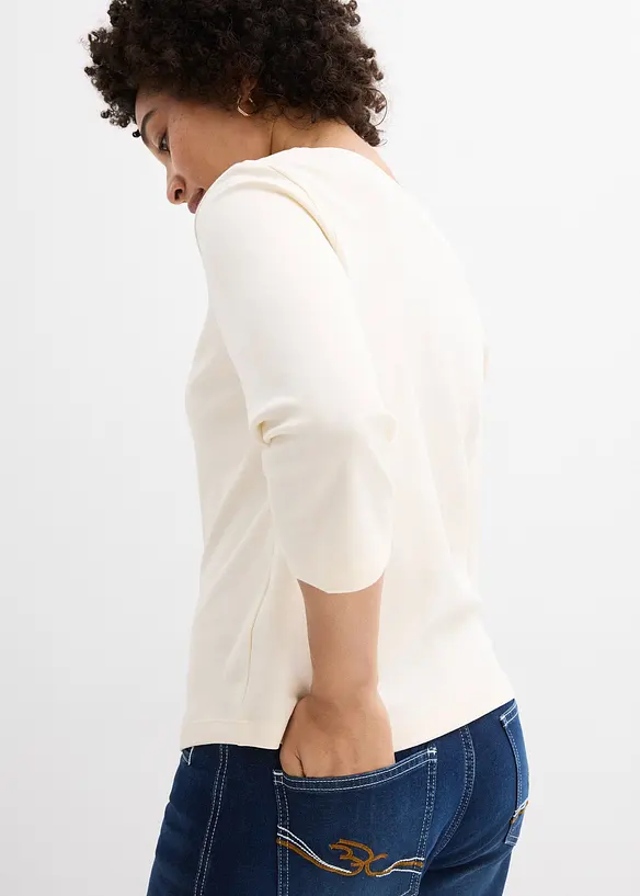 Topp i formstabil jersey i 100% &oslash;kologisk bomull med 3/4-lange ermer, bonprix