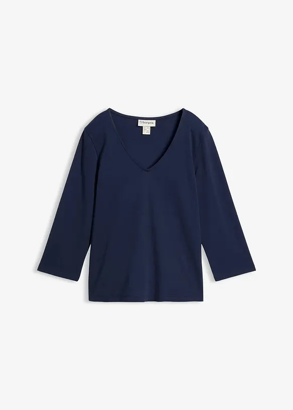 Topp i formstabil jersey i 100% &oslash;kologisk bomull med 3/4-lange ermer, bonprix