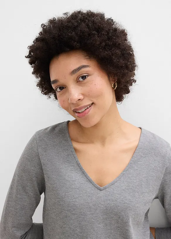 Topp i formstabil jersey i 100% &oslash;kologisk bomull med 3/4-lange ermer, bonprix