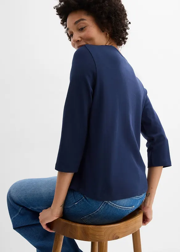 Topp i formstabil jersey i 100% &oslash;kologisk bomull med 3/4-lange ermer, bonprix