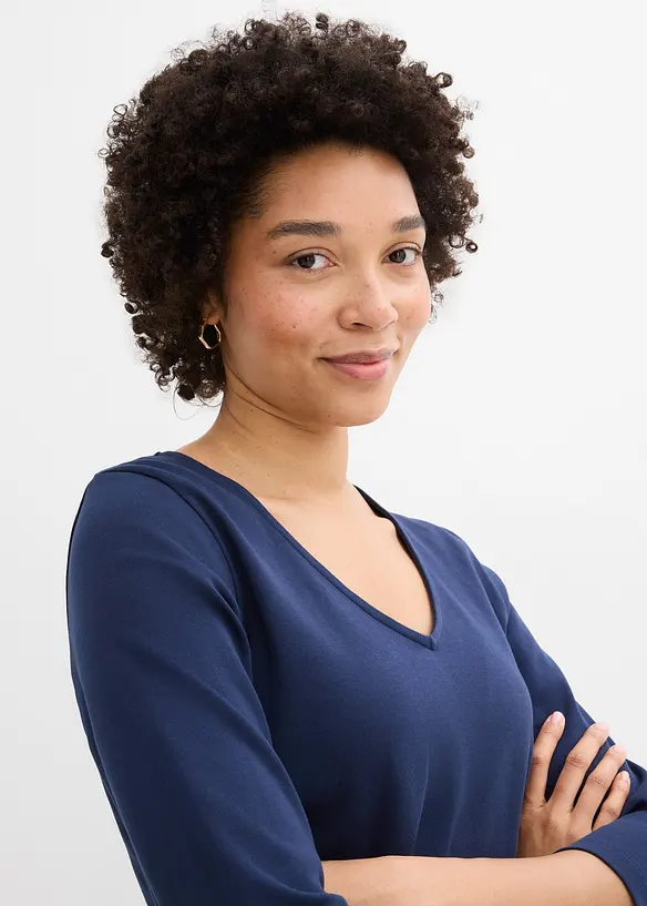 Topp i formstabil jersey i 100% &oslash;kologisk bomull med 3/4-lange ermer, bonprix