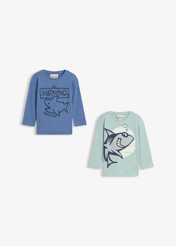 Langermet topp i 100% &oslash;kologisk bomull (2-pack), bonprix