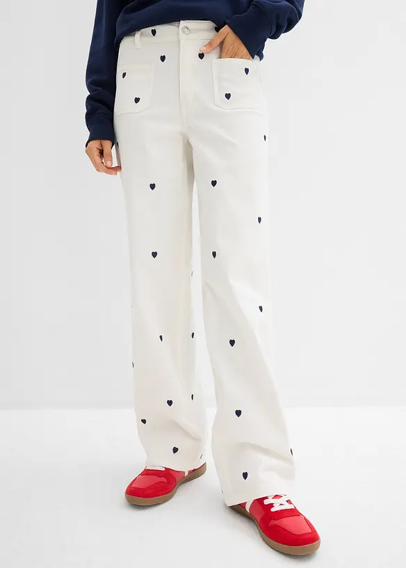 Twillbukse med broderi, bonprix