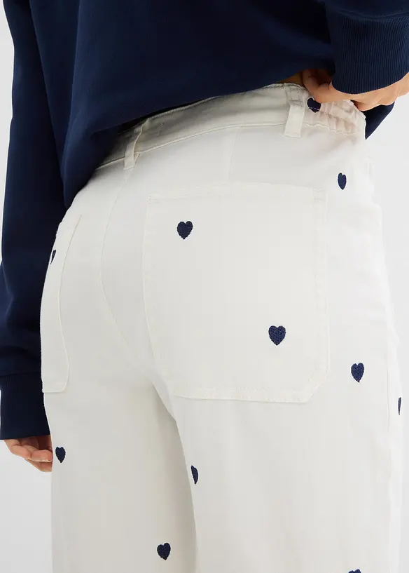 Twillbukse med broderi, bonprix