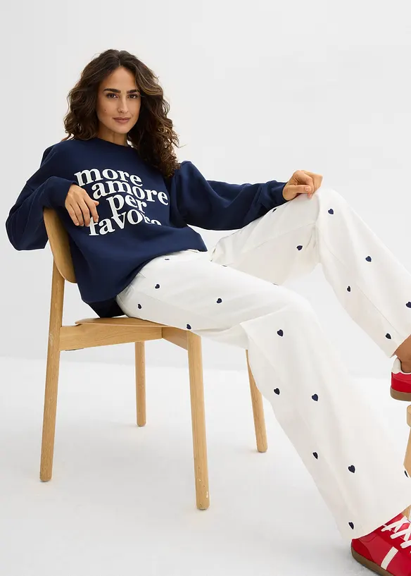 Twillbukse med broderi, bonprix