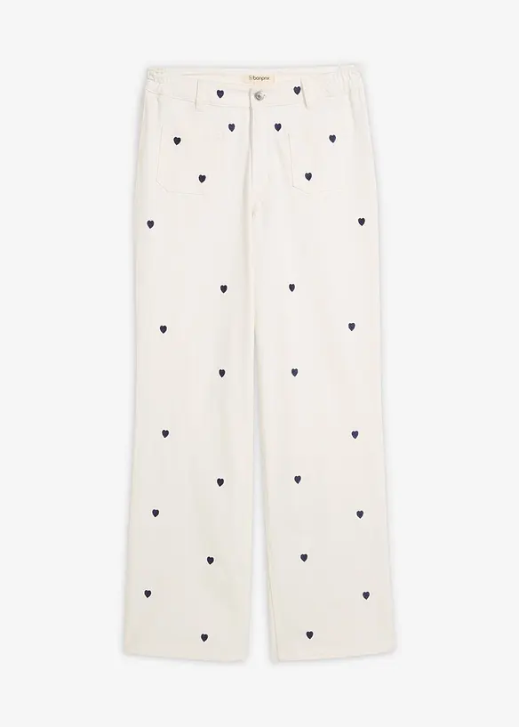 Twillbukse med broderi, bonprix