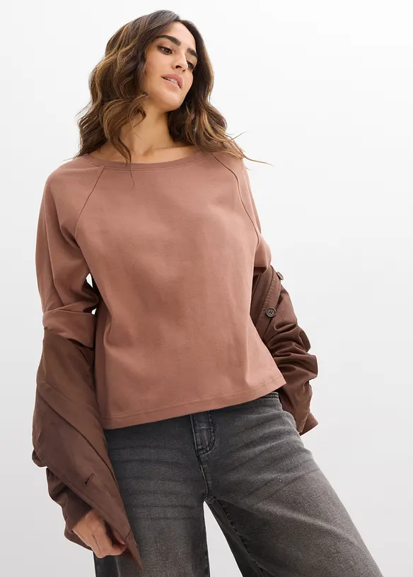 Topp i formstabil, &oslash;kologisk bomull med raglanermer, bonprix