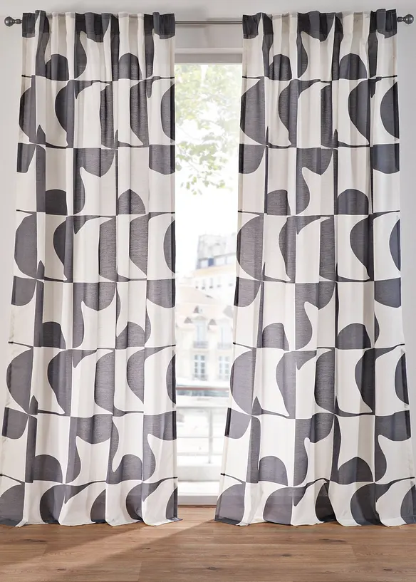 Gardin i resirkulert polyester med grafisk m&oslash;nster (1-pack), bonprix