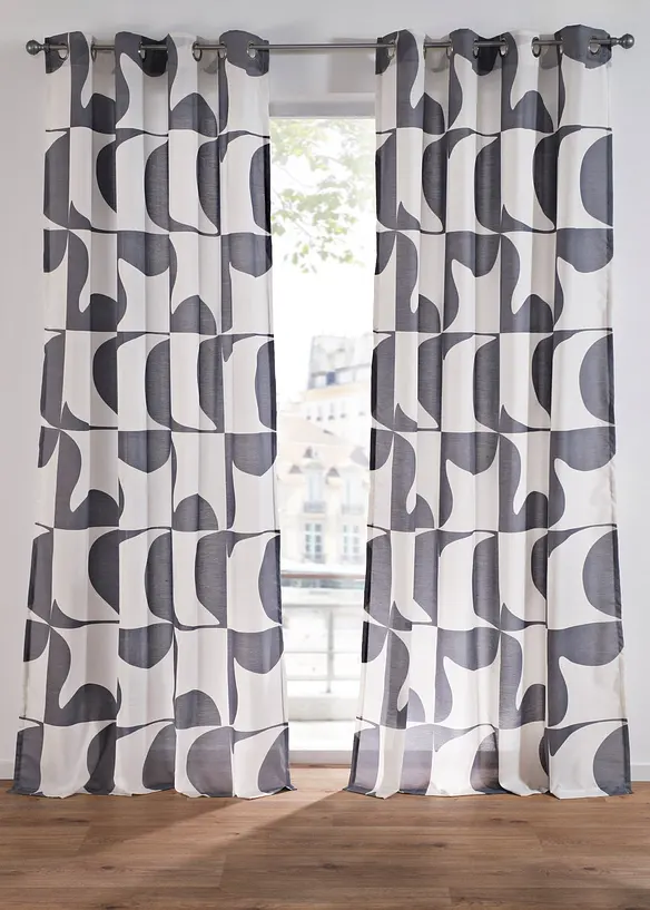 Gardin i resirkulert polyester med grafisk m&oslash;nster (1-pack), bonprix