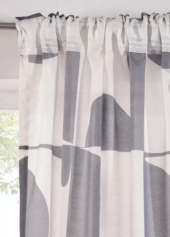 Gardin i resirkulert polyester med grafisk m&oslash;nster (1-pack), bonprix