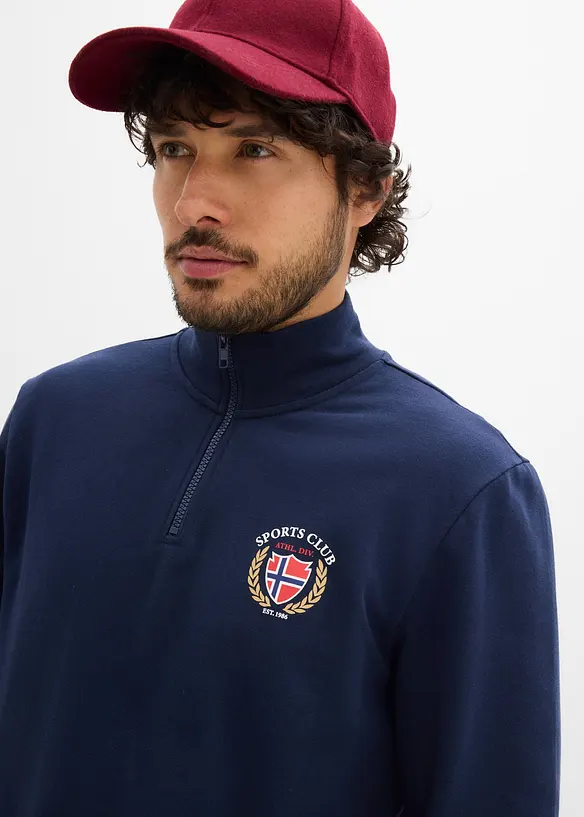 Sweatshirt i 100% bomull med kort glidel&aring;s og krage, bonprix