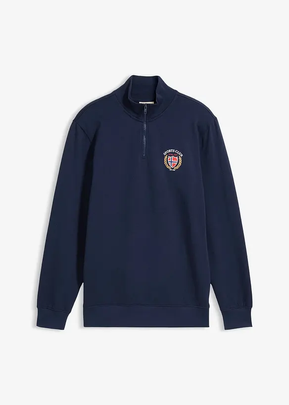 Sweatshirt i 100% bomull med kort glidel&aring;s og krage, bonprix