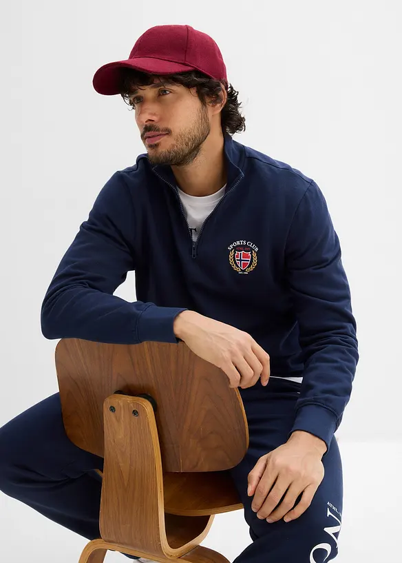 Sweatshirt i 100% bomull med kort glidel&aring;s og krage, bonprix