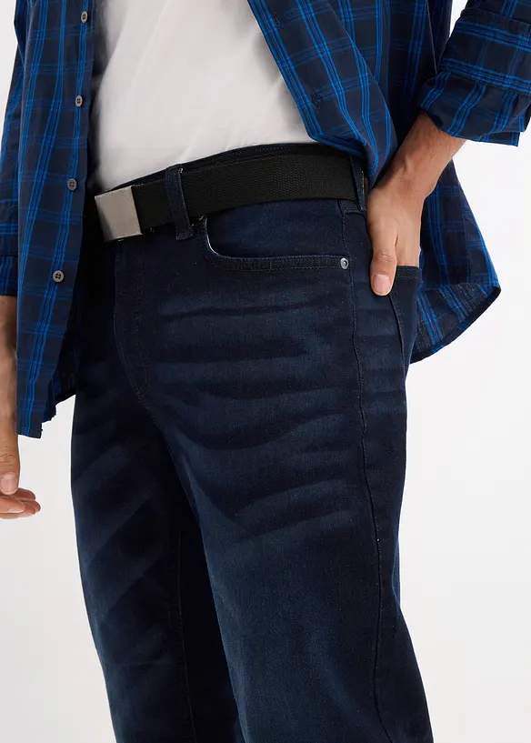 Regular Fit-jeans med stretch og belte, Straight, bonprix