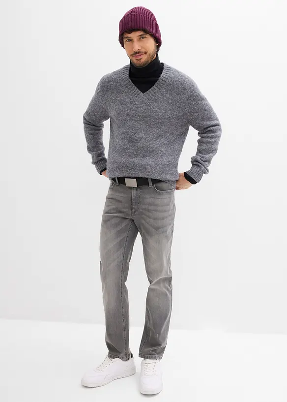 Regular Fit-jeans med stretch og belte, Straight, bonprix