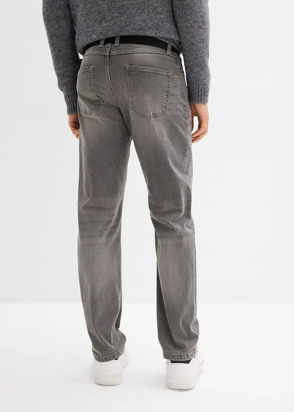 Regular Fit-jeans med stretch og belte, Straight, bonprix