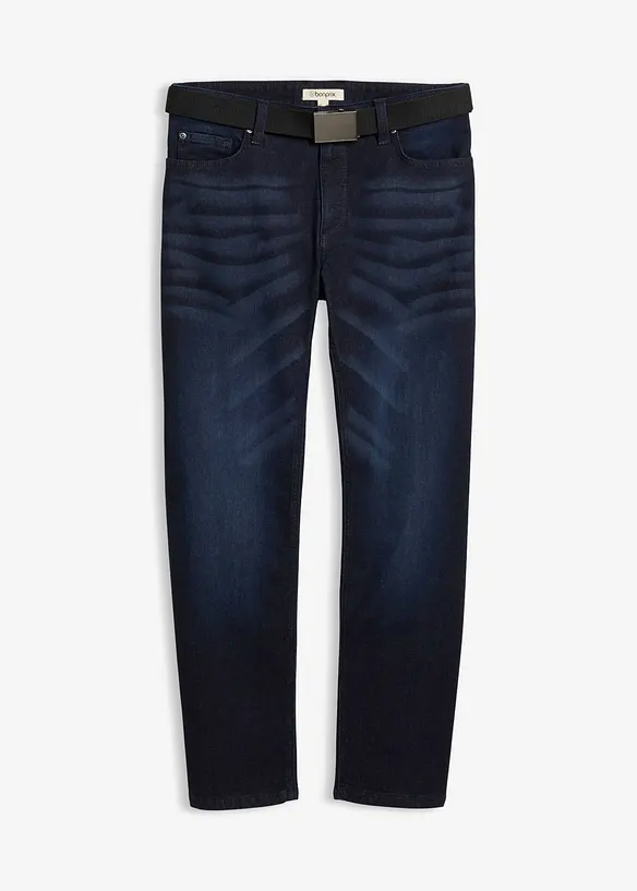 Regular Fit-jeans med stretch og belte, Straight, bonprix