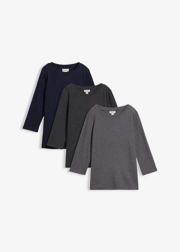 Topp i formstabil jersey med &oslash;kologisk bomull (3-pack), bonprix