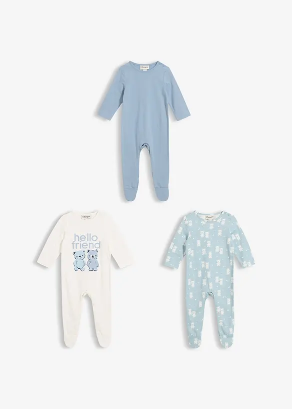 Nattdrakt med fot i &oslash;kologisk bomull (3-pack), bonprix