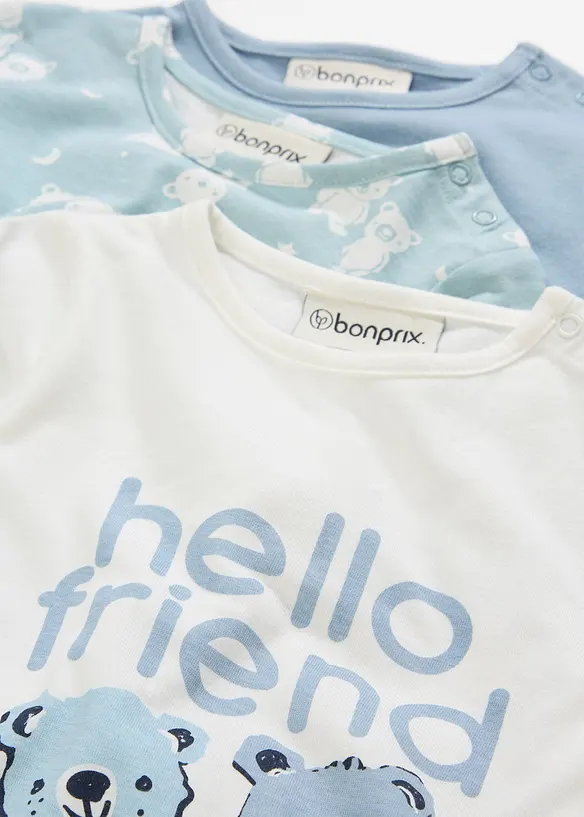 Nattdrakt med fot i &oslash;kologisk bomull (3-pack), bonprix