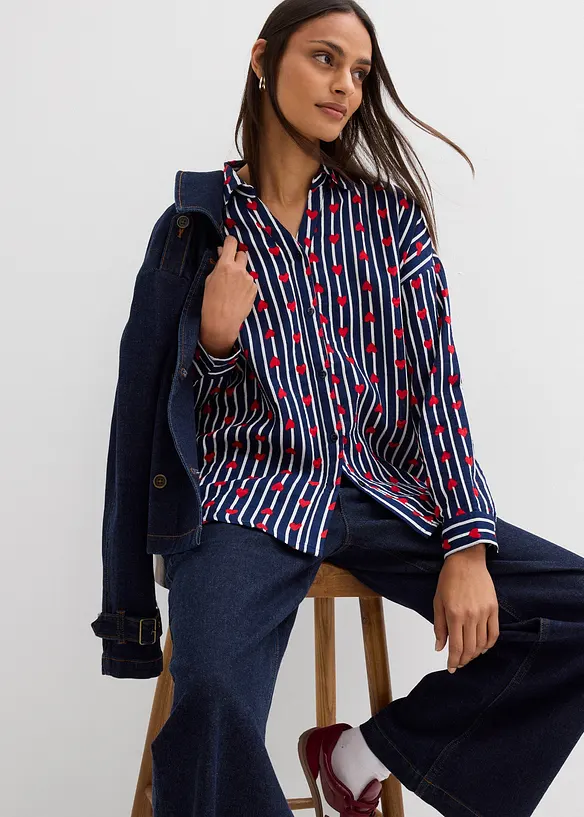 Oversized skjorte i myk musselin, bonprix