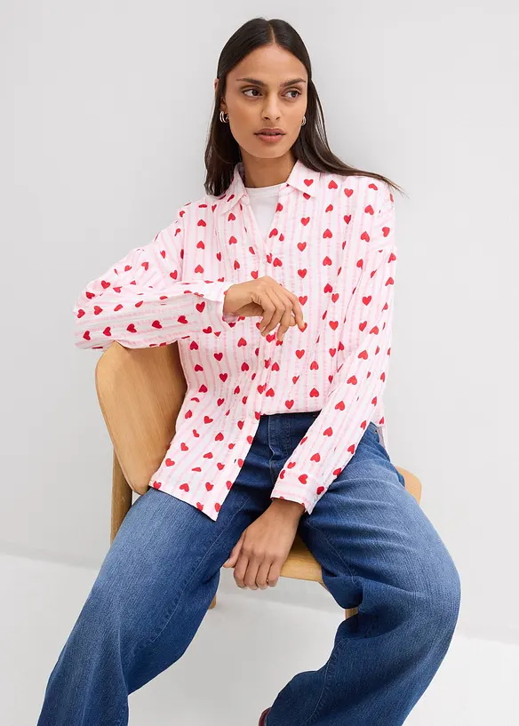 Oversized skjorte i myk musselin, bonprix