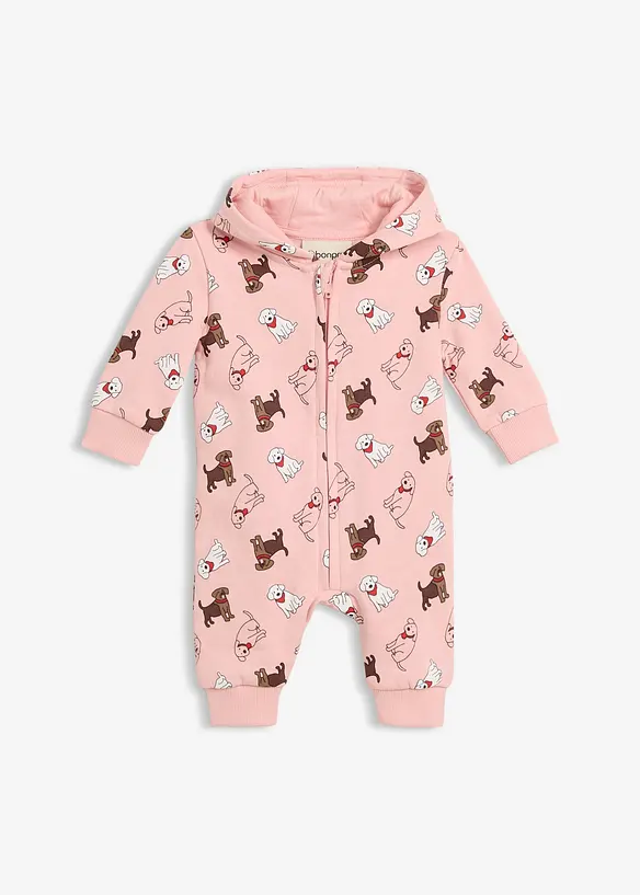 Sweat-ovrall med hette, av 100% bomull, bonprix