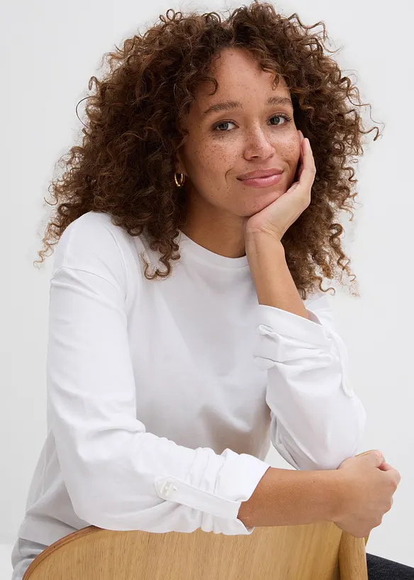 Topp med bluseinnfelling av 100% &oslash;kologisk bomull, bonprix