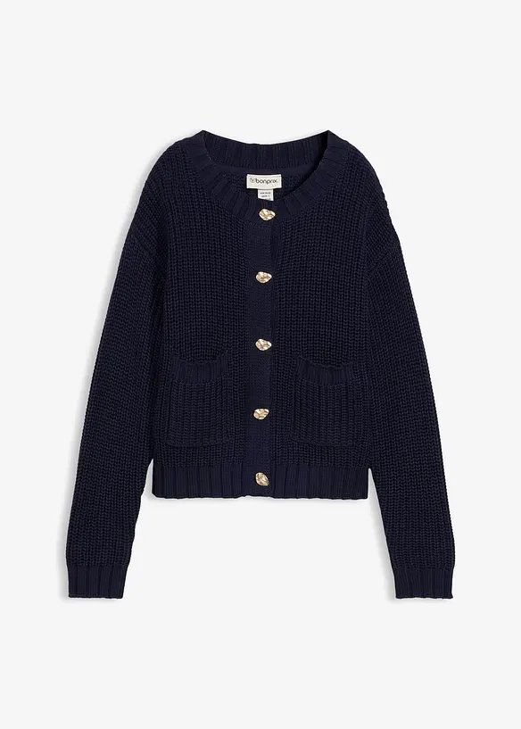 Grovstrikket cardigan med hamrede knapper, bonprix