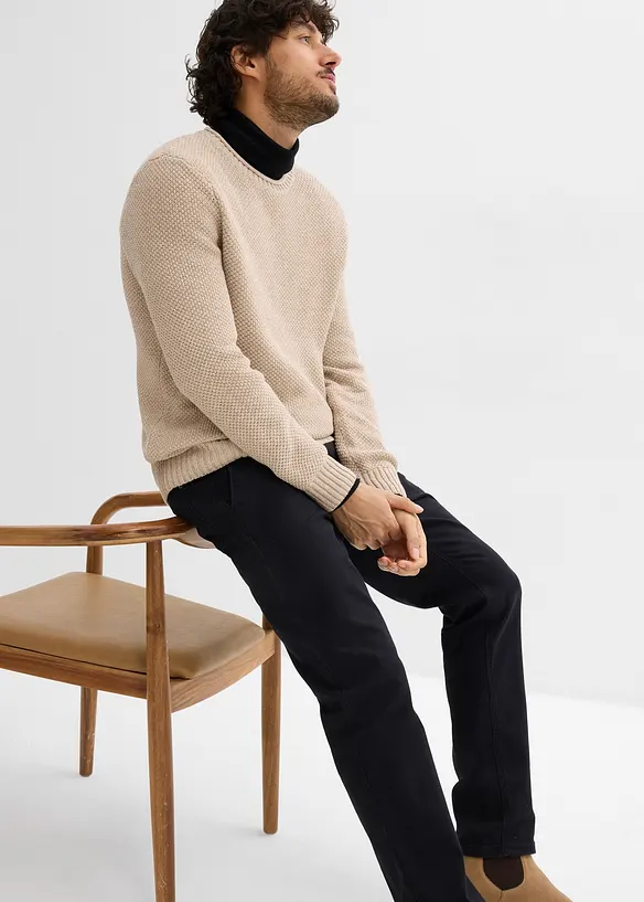 Regular Fit-chinos med stretch, komfortlinning og belte, Straight, bonprix