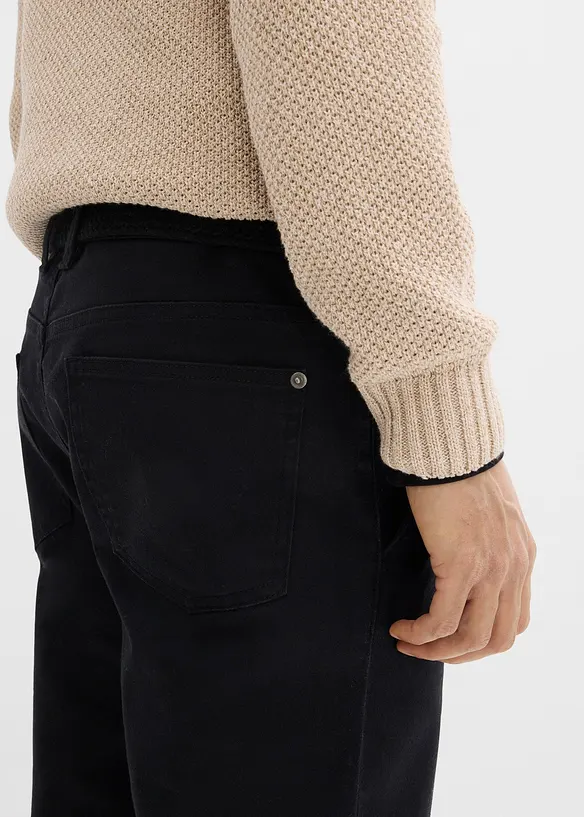 Regular Fit-chinos med stretch, komfortlinning og belte, Straight, bonprix