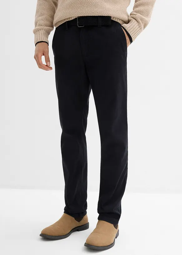 Regular Fit-chinos med stretch, komfortlinning og belte, Straight, bonprix