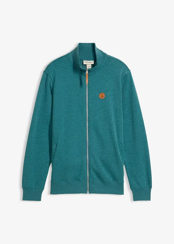 Sweatjakke med detaljer i imitert skinn, bonprix