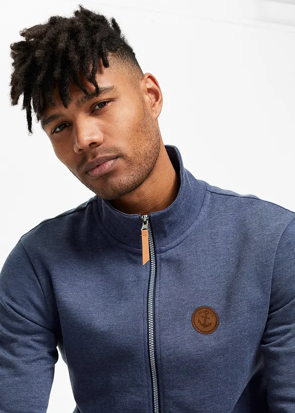 Sweatjakke med detaljer i imitert skinn, bonprix